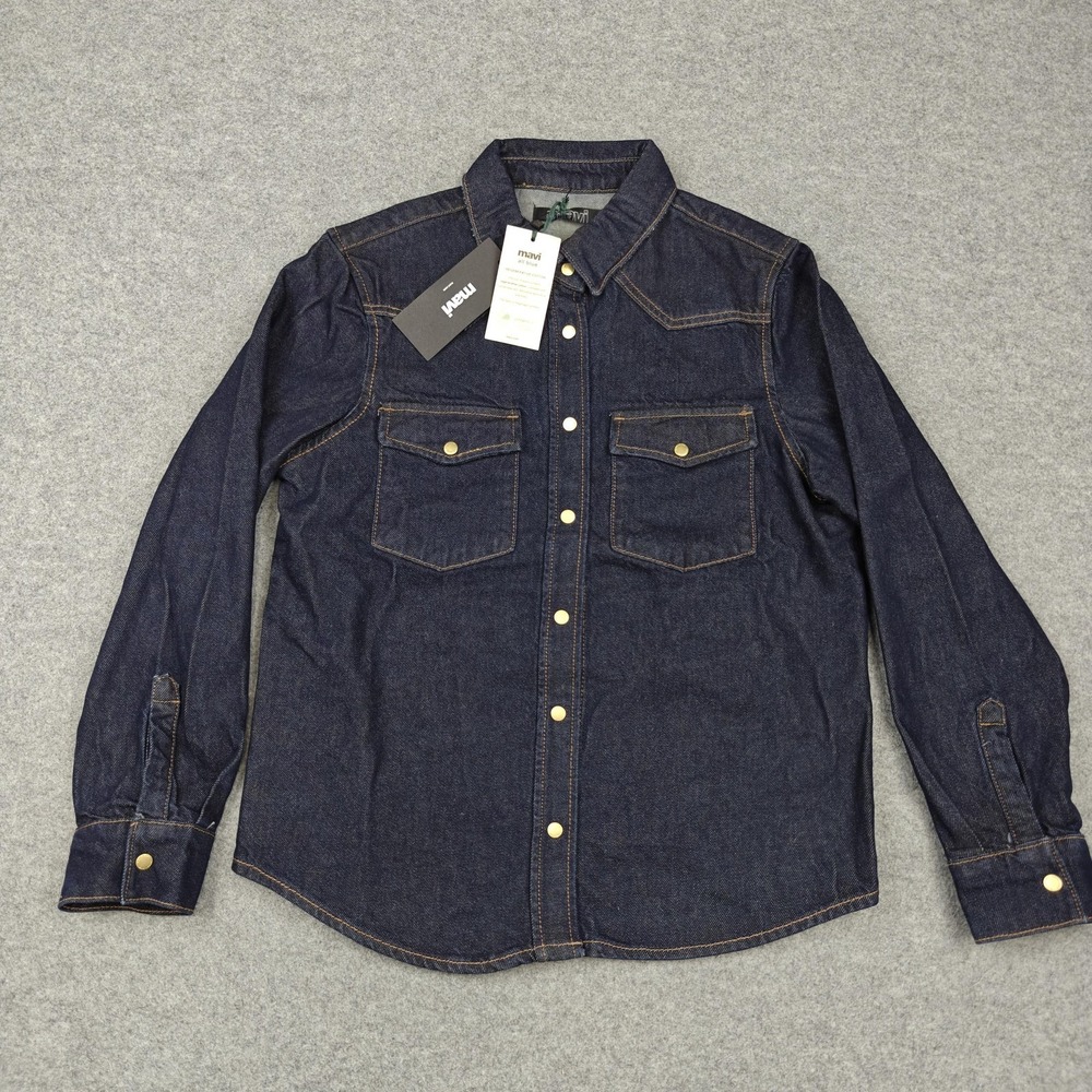 Mavi Angela Shirt Womens Medium Blue Denim Snap Front Long Sleeve Top New